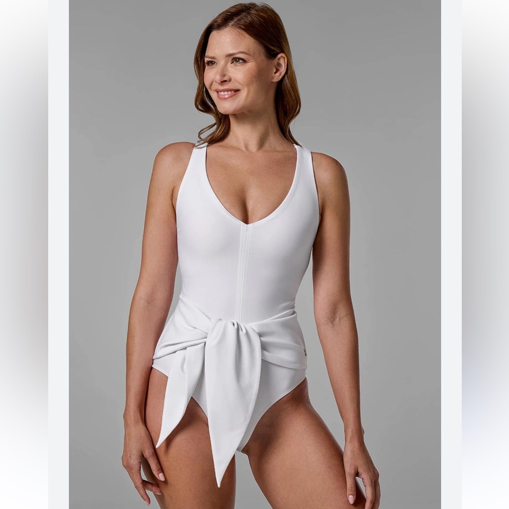 Coolibar BREAKWATER WRAP SWIMSUIT‎ white tie front sz M